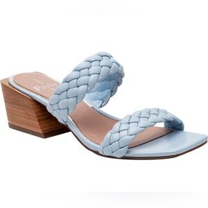 Paolo Light Blue Braided Double-Strap Block Heel Sandals